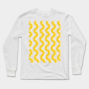 Yellow vertical curly wavy lines pattern Long Sleeve T-Shirt